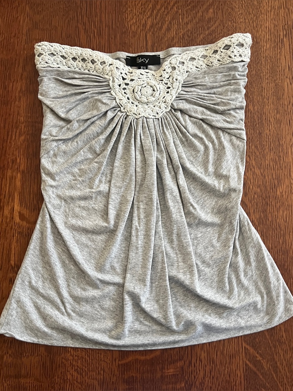 Sky Gray Strapless Camisole with Crochet Trim